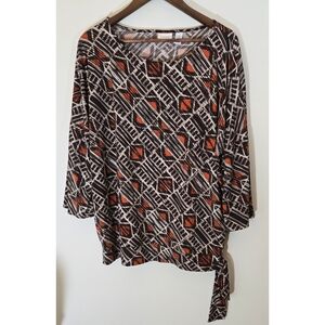 Chicos Brown side tie Blouse Top Shirt Sz 3 XL 16 18 Brown Orange Casual Plus
